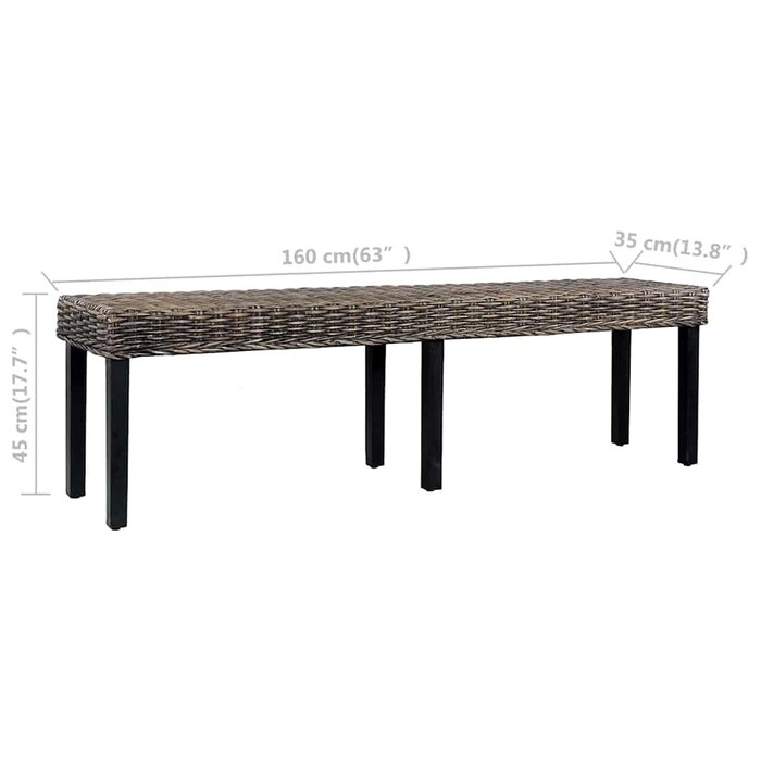 Vidaxl Czarna ławka z rattanu kubu i drewna mango 160 cm - 75% taniej