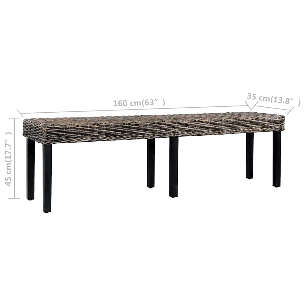 Vidaxl Czarna ławka z rattanu kubu i drewna mango 160 cm - 75% taniej