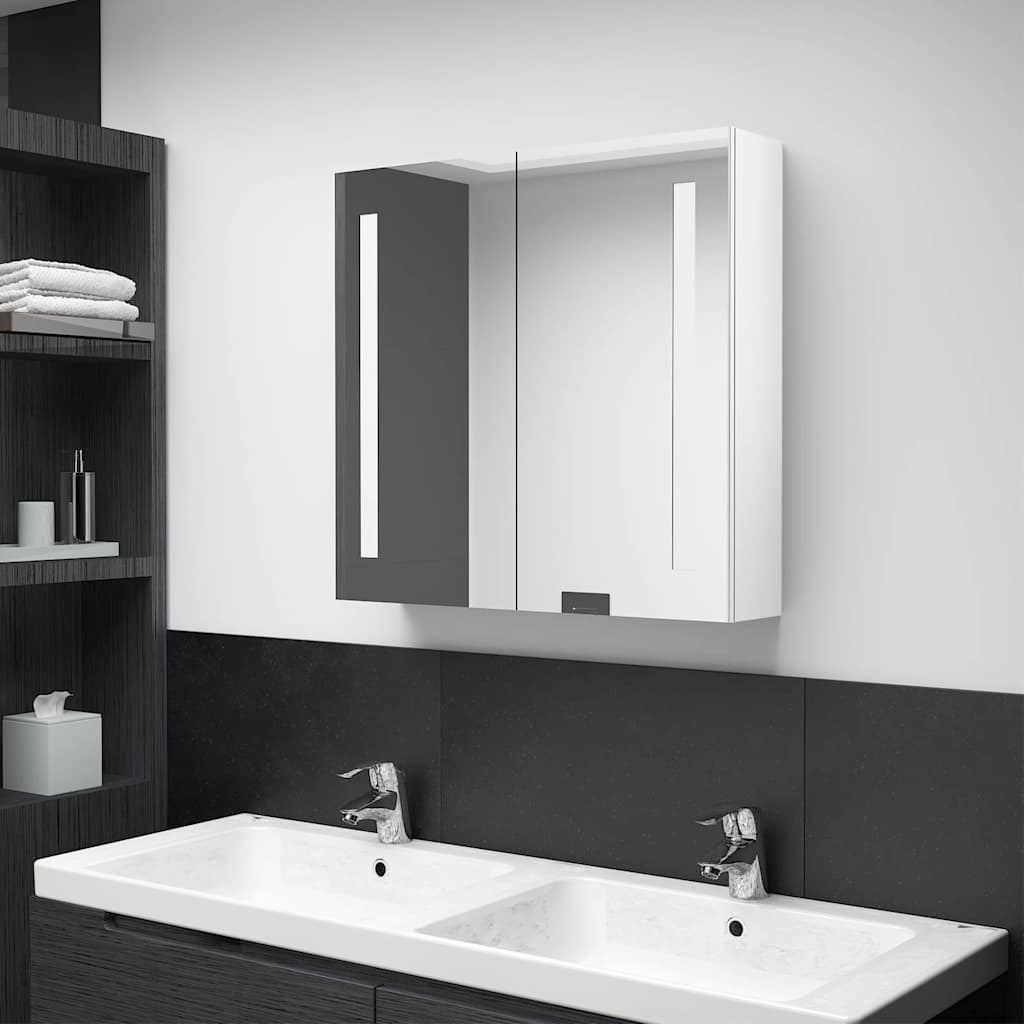 Vidaxl Szafka łazienkowa z lustrem i LED 62x60 cm - biały połysk - 87% taniej