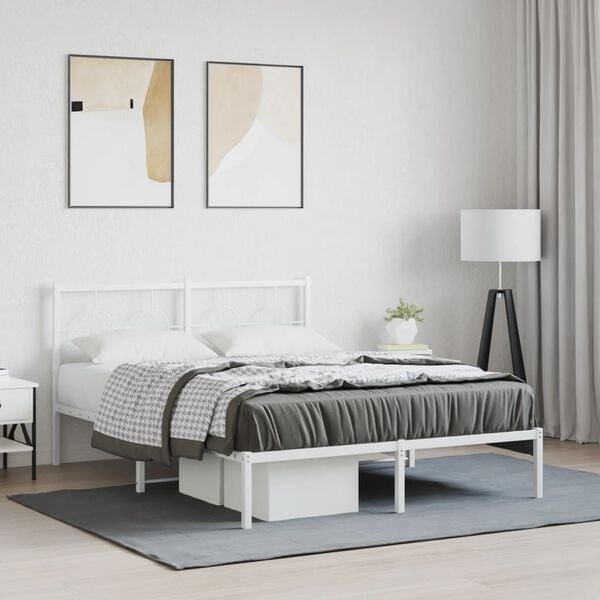 Vidaxl Metalowa rama łóżka 140x190 cm biała - 83% taniej