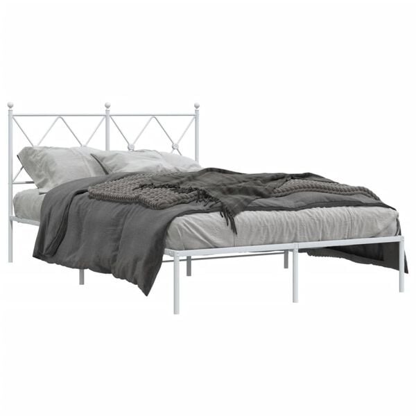 Vidaxl Metalowa rama łóżka 120x190 cm z zagłówkiem - biała - 84% taniej