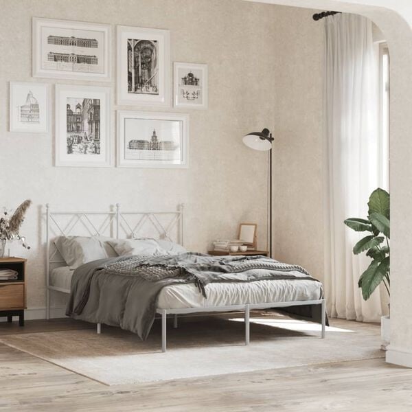 Vidaxl Metalowa rama łóżka 120x190 cm z zagłówkiem - biała - 84% taniej
