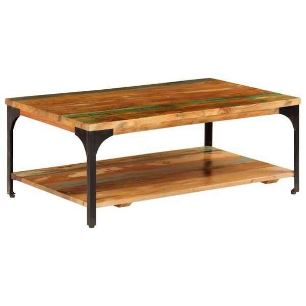 Vidaxl Stolik kawowy z półką, lite drewno z recyklingu, 100x60 cm - 85% taniej