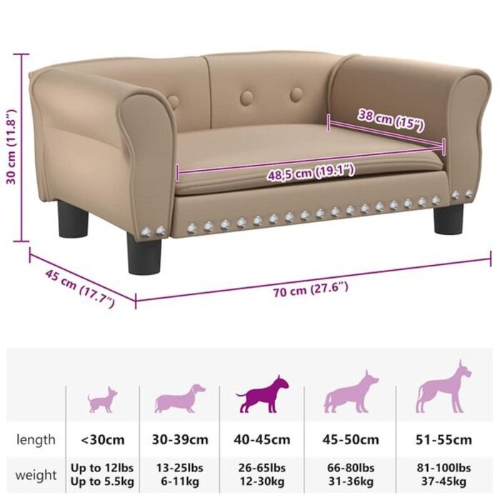 Vidaxl Stylowa kanapa dla psa 70x45cm Cappuccino - 78% taniej