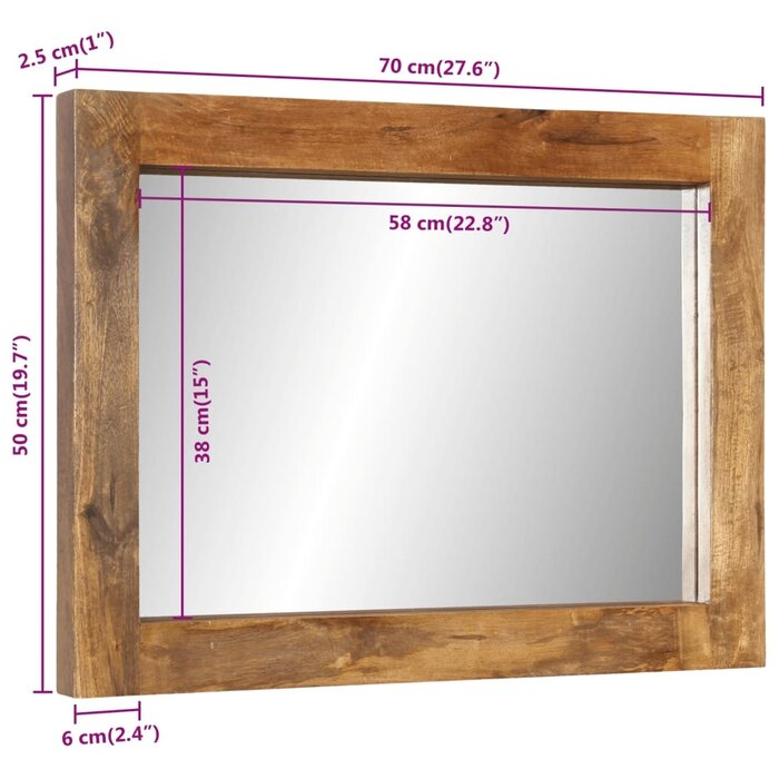 Vidaxl Lustro ścienne z litego drewna mango 70x50 cm - 78% taniej