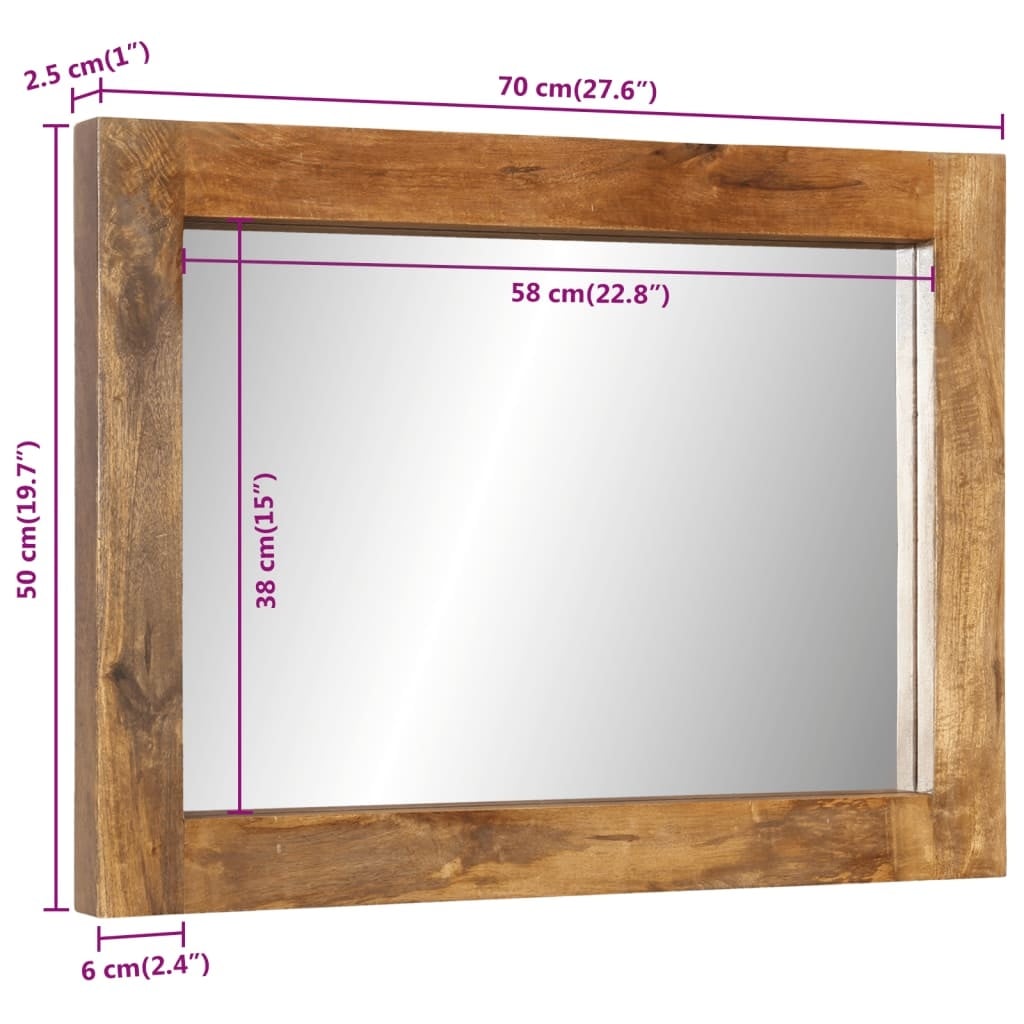 Vidaxl Lustro ścienne z litego drewna mango 70x50 cm - 78% taniej