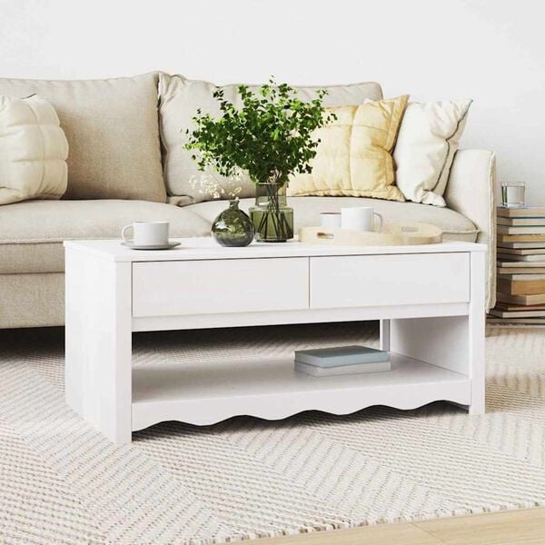 Vidaxl Stolik kawowy z drewna sosnowego 99x55cm - Biały - 80% taniej