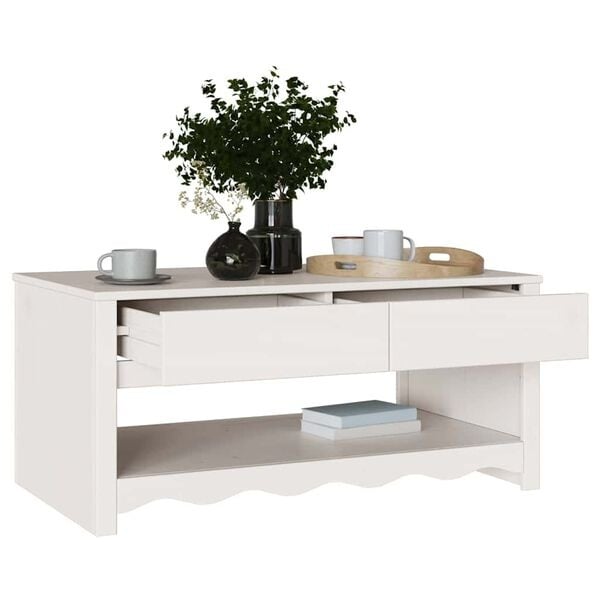 Vidaxl Stolik kawowy z drewna sosnowego 99x55cm - Biały - 80% taniej
