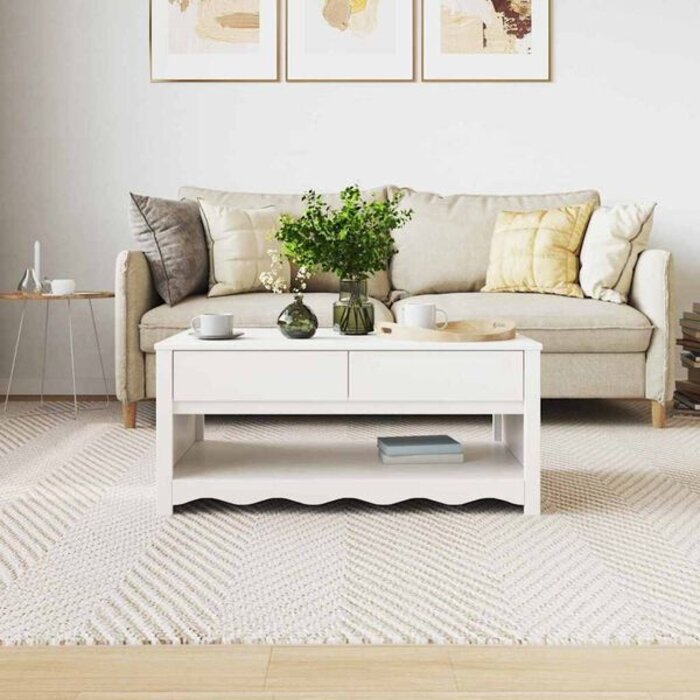 Vidaxl Stolik kawowy z drewna sosnowego 99x55cm - Biały - 80% taniej