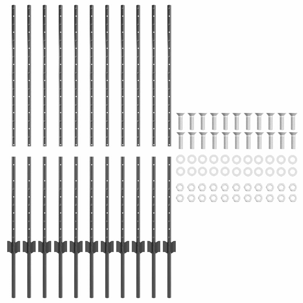 Vidaxl Zestaw 22 słupków ogrodzeniowych stalowych 120 cm - szare - 83% taniej