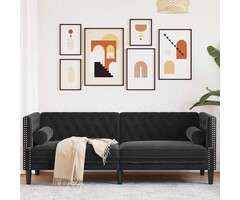 Vidaxl Czarna sofa Chesterfield 194 cm - aksamitna - 83% taniej