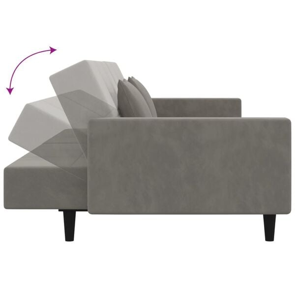 Dwuosobowa sofa rozkładana, jasnoszara, aksamitna - 83% taniej