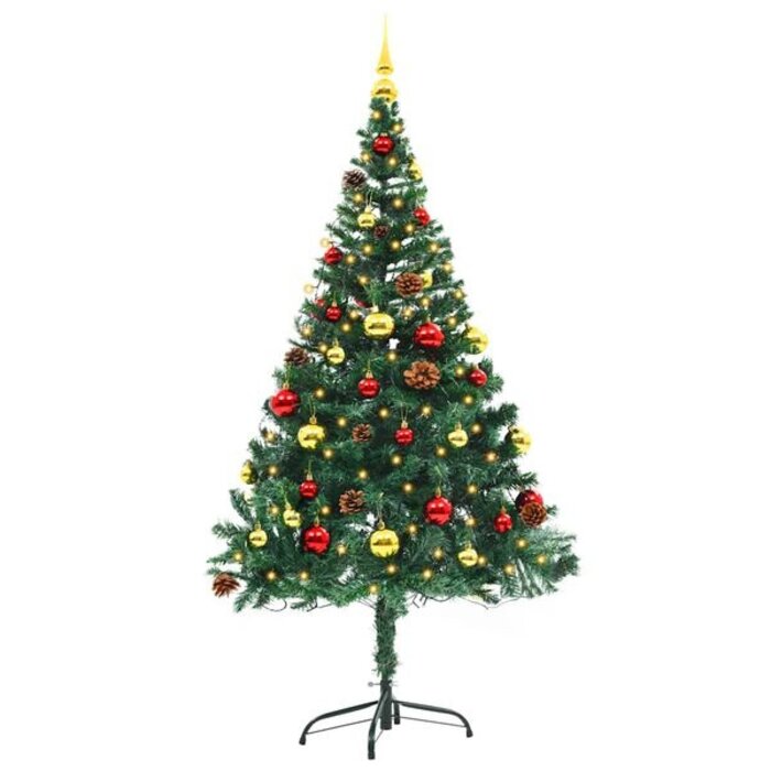 Sztuczna choinka 150 cm z LED i bombkami - 67% taniej