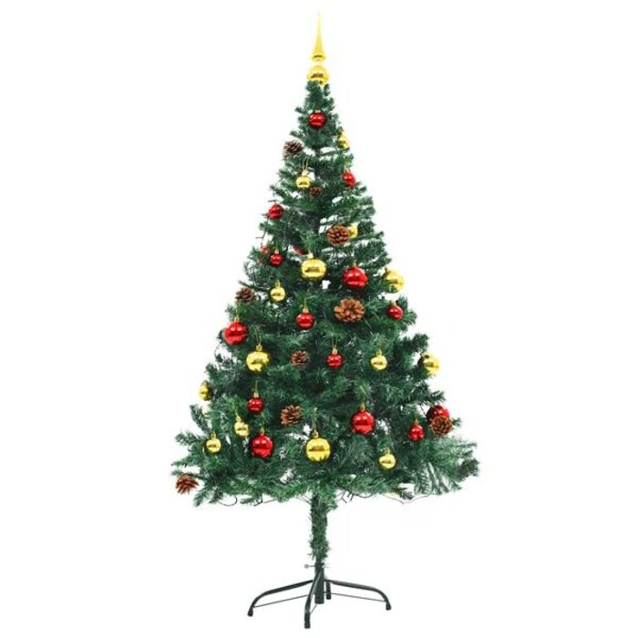 Sztuczna choinka 150 cm z LED i bombkami - 67% taniej