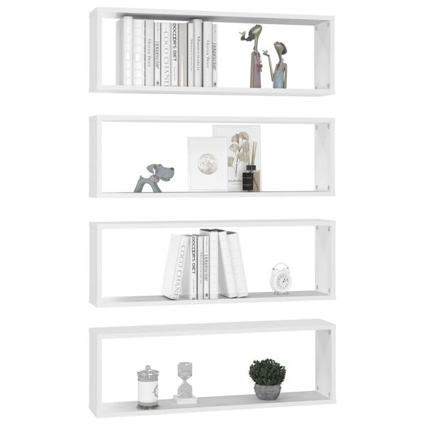 Zestaw 4 białych półek ściennych kostek 80 cm - 87% taniej