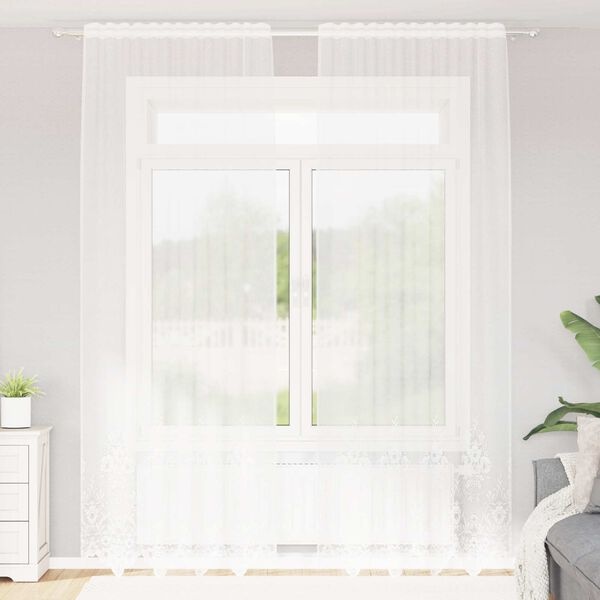 Elegancka zasłona kwiatowa 150x300 cm - Biała - 44% taniej