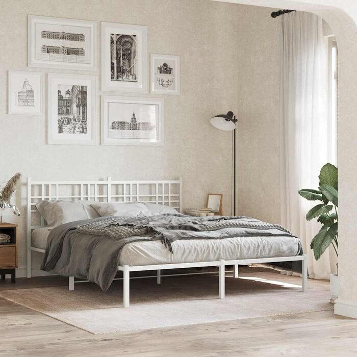 Metalowy zagłówek do łóżka 150 cm biały - 62% taniej