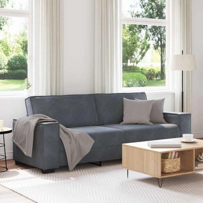 Aksamitna sofa trzyosobowa 180 cm ciemnoszara - 88% taniej