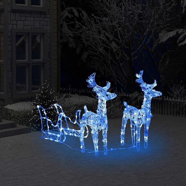 Świąteczne renifery z saniami 130 cm, 160 LED - 62% taniej