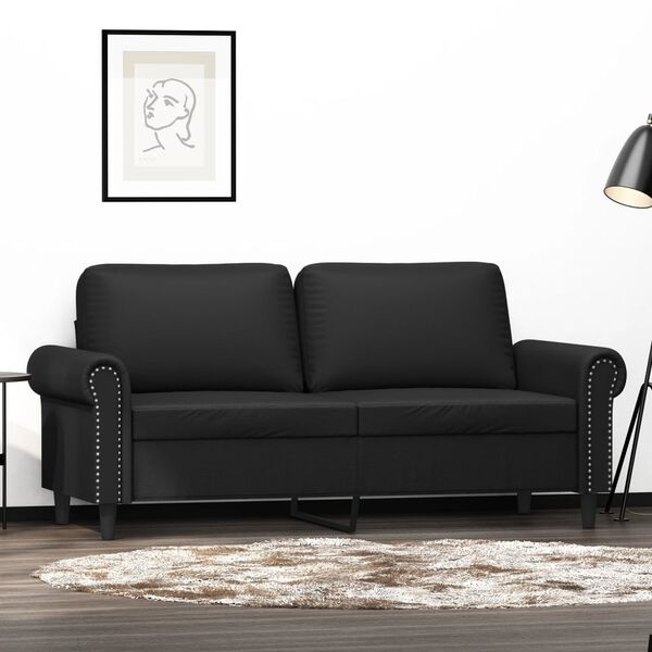 Dwuosobowa sofa 140 cm, czarna, sztuczna skóra - 80% taniej