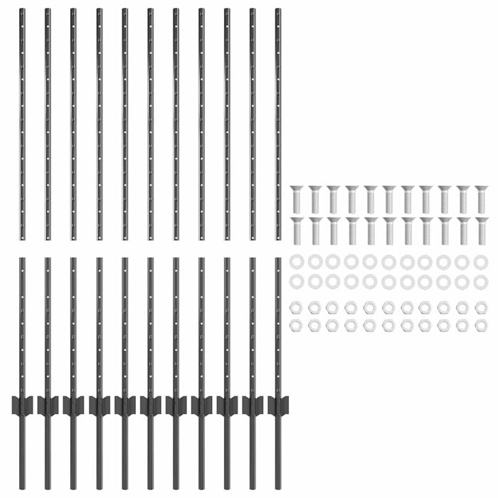 Zestaw 22 słupków ogrodzeniowych w kształcie U, 120 cm - szare - 81% taniej