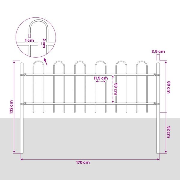 Stalowe ogrodzenie ogrodowe 180x130 cm - czarne - 44% taniej