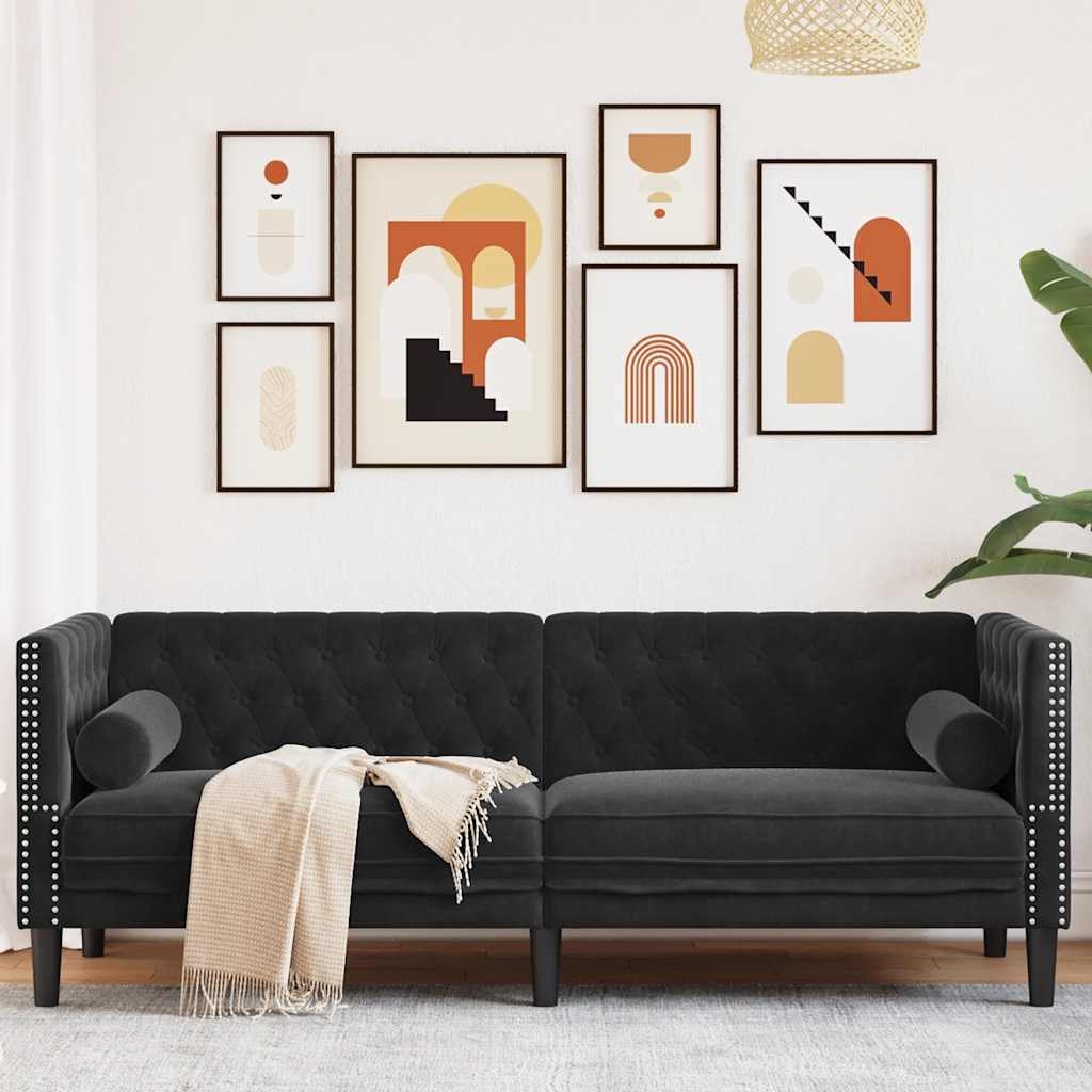 Czarna sofa Chesterfield 194 cm - 80% taniej
