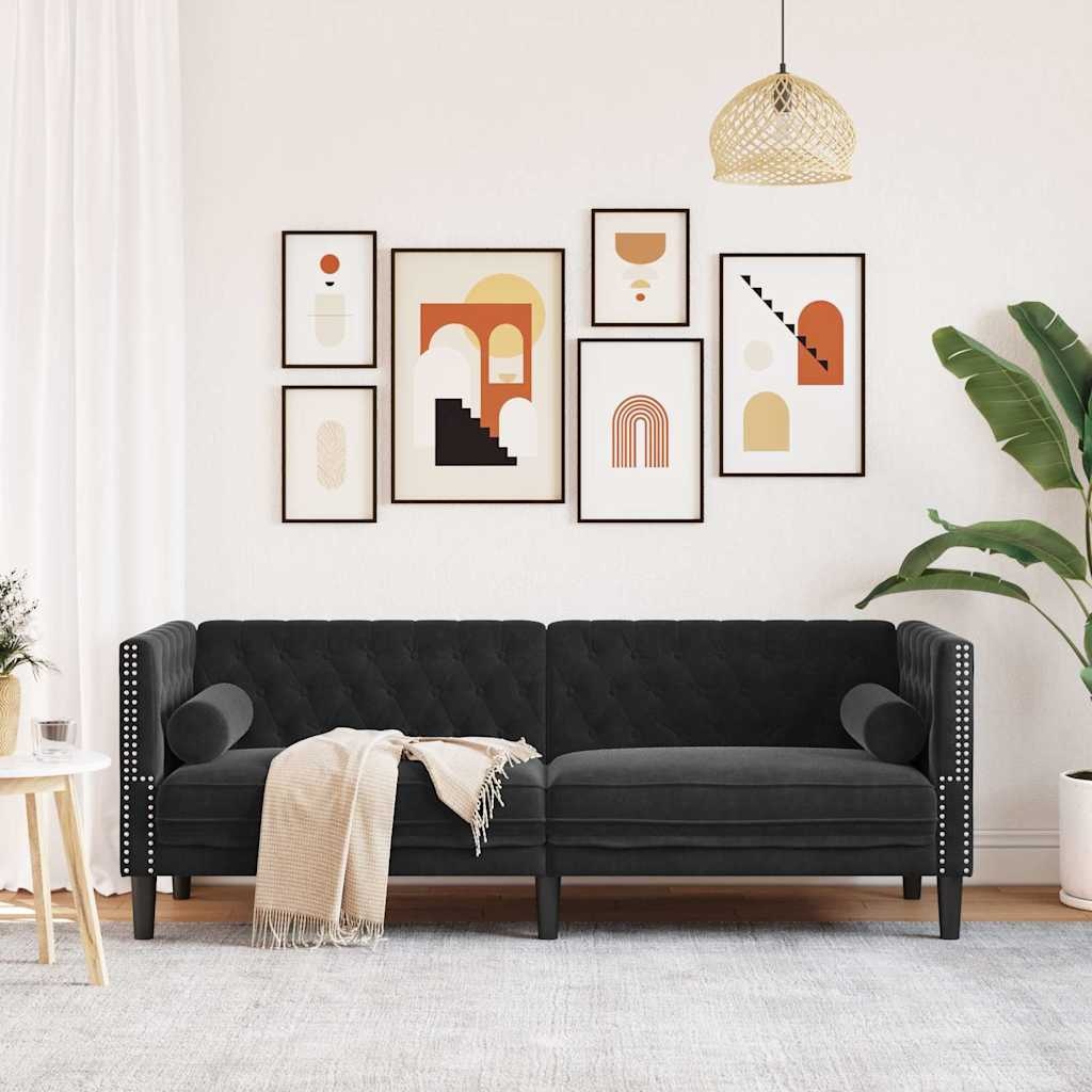 Czarna sofa Chesterfield 194 cm - 80% taniej