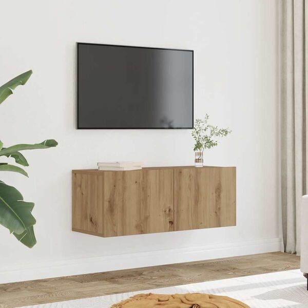 Zestaw 2 wiszących szafek RTV Dąb Rzemieślniczy 80x30x30 cm - 78% taniej
