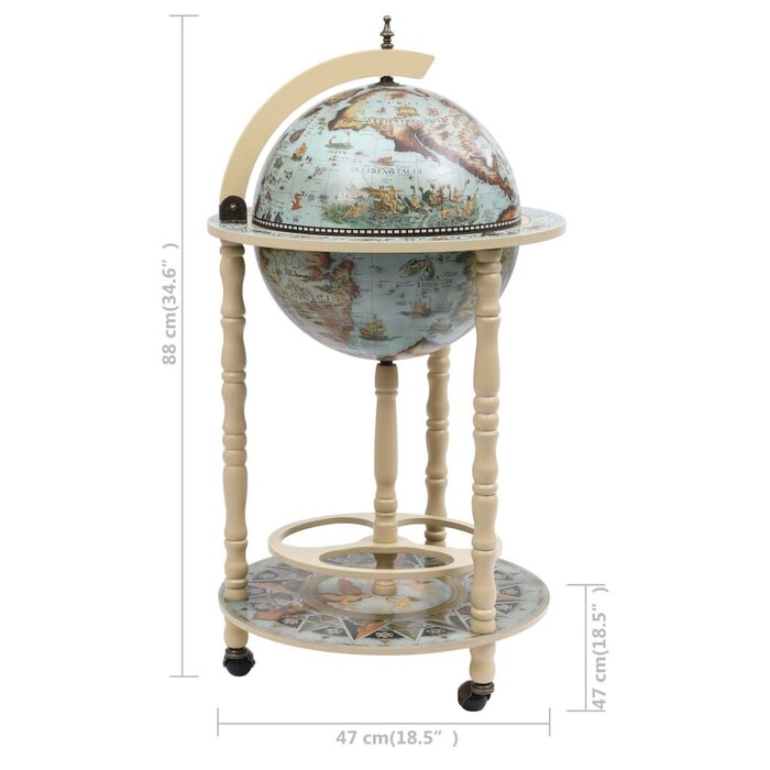 Barek globus z litego drewna 36 cm - niebieski - 79% taniej