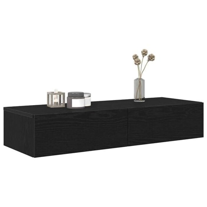 Czarna półka ścienna z szufladą 100x36x19 cm - 82% taniej
