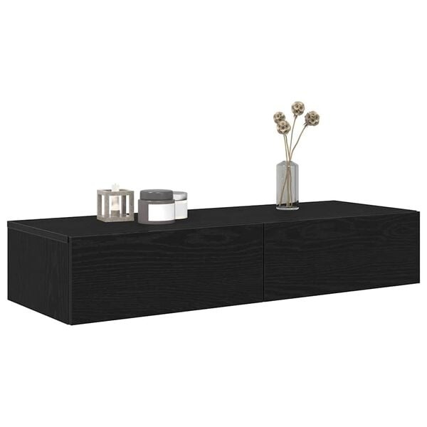 Czarna półka ścienna z szufladą 100x36x19 cm - 82% taniej