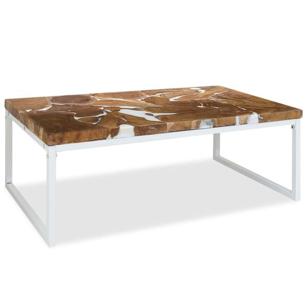 Stolik kawowy z drewna tekowego i żywicy 110x60 cm - 69% taniej
