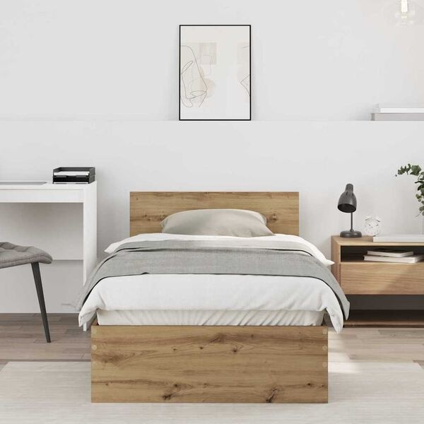 Rama łóżka jednoosobowego 75x190 cm, dąb rzemieślniczy - 75% taniej!
