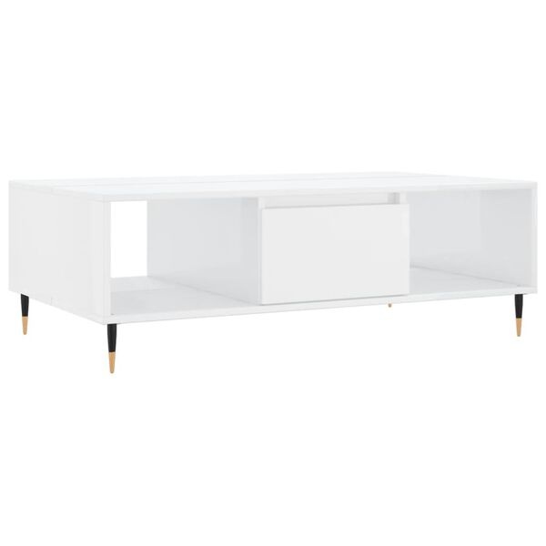 Stolik kawowy 104x60x35 cm biały połysk - 64% taniej