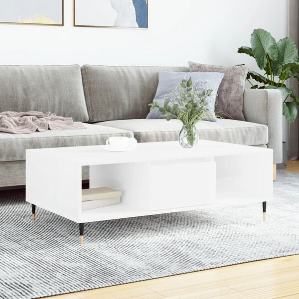 Stolik kawowy 104x60x35 cm biały połysk - 64% taniej