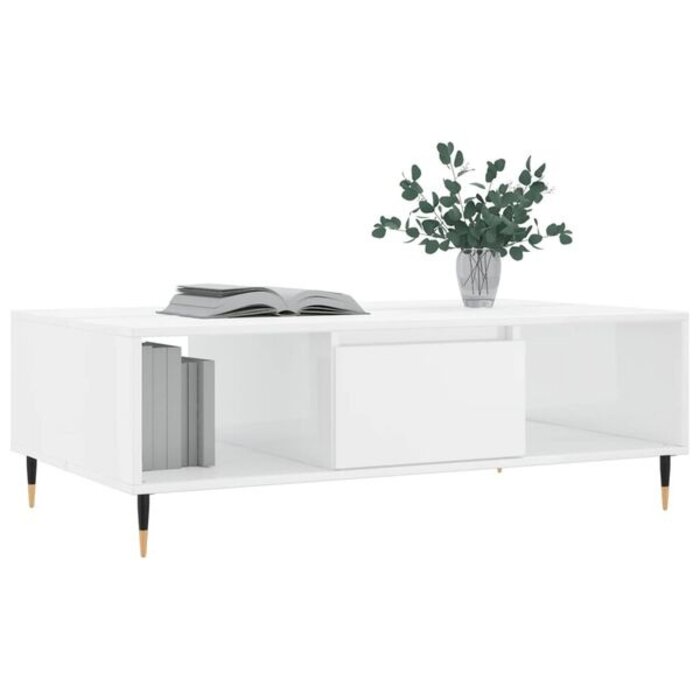 Stolik kawowy 104x60x35 cm biały połysk - 64% taniej