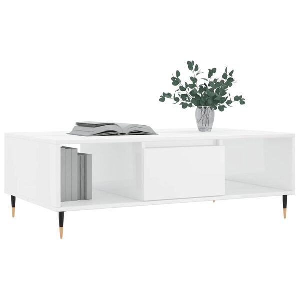 Stolik kawowy 104x60x35 cm biały połysk - 64% taniej