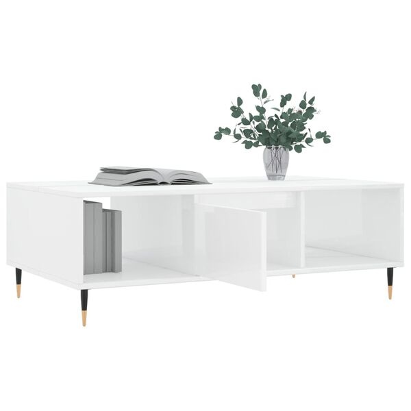 Stolik kawowy 104x60x35 cm biały połysk - 64% taniej