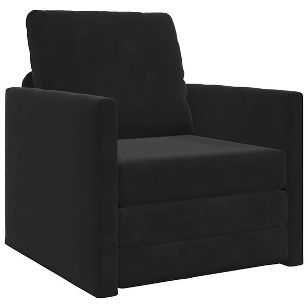 Rozkładana sofa podłogowa welurowa, czarna - 76% taniej