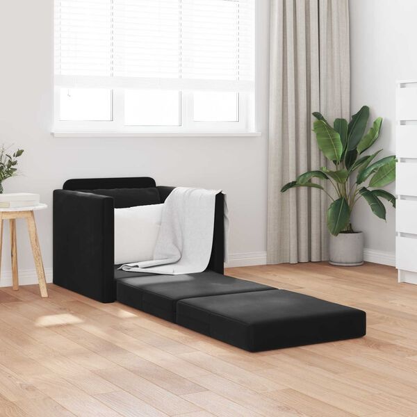 Rozkładana sofa podłogowa welurowa, czarna - 76% taniej