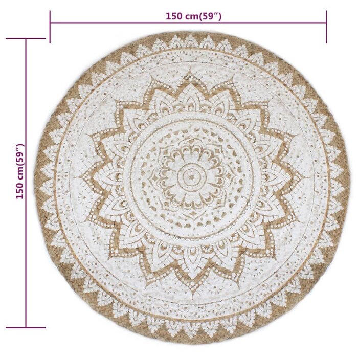 Okrągły dywan jutowy mandala 150 cm - 85% taniej