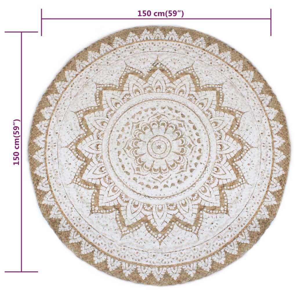 Okrągły dywan jutowy mandala 150 cm - 85% taniej