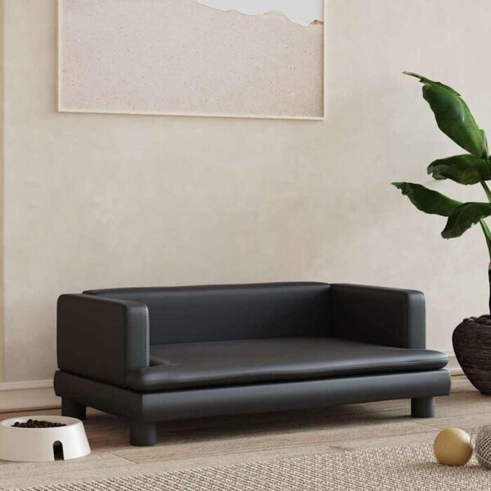 Elegancka sofa dla psa 80x45x30 cm - czarna ekoskóra - 76% taniej