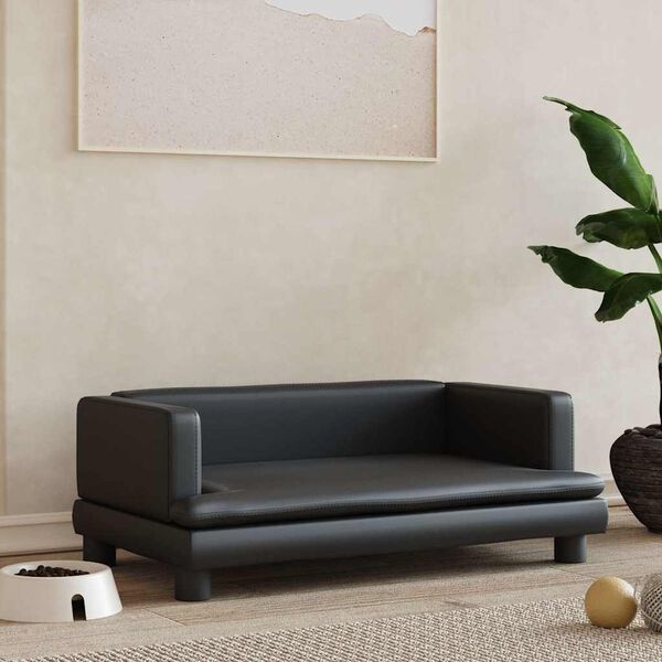 Elegancka sofa dla psa 80x45x30 cm - czarna ekoskóra - 76% taniej
