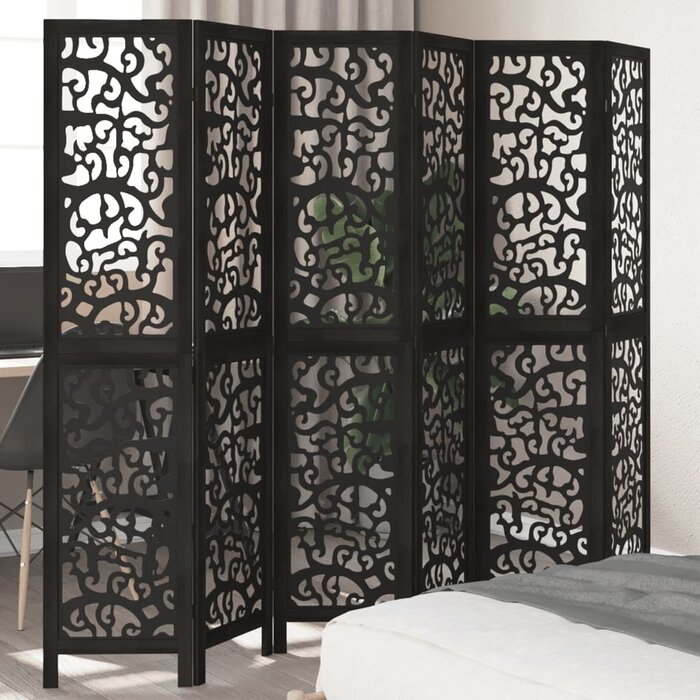 Vidaxl 6-panelowy parawan z drewna paulownia czarny 215x180 cm - 24% taniej