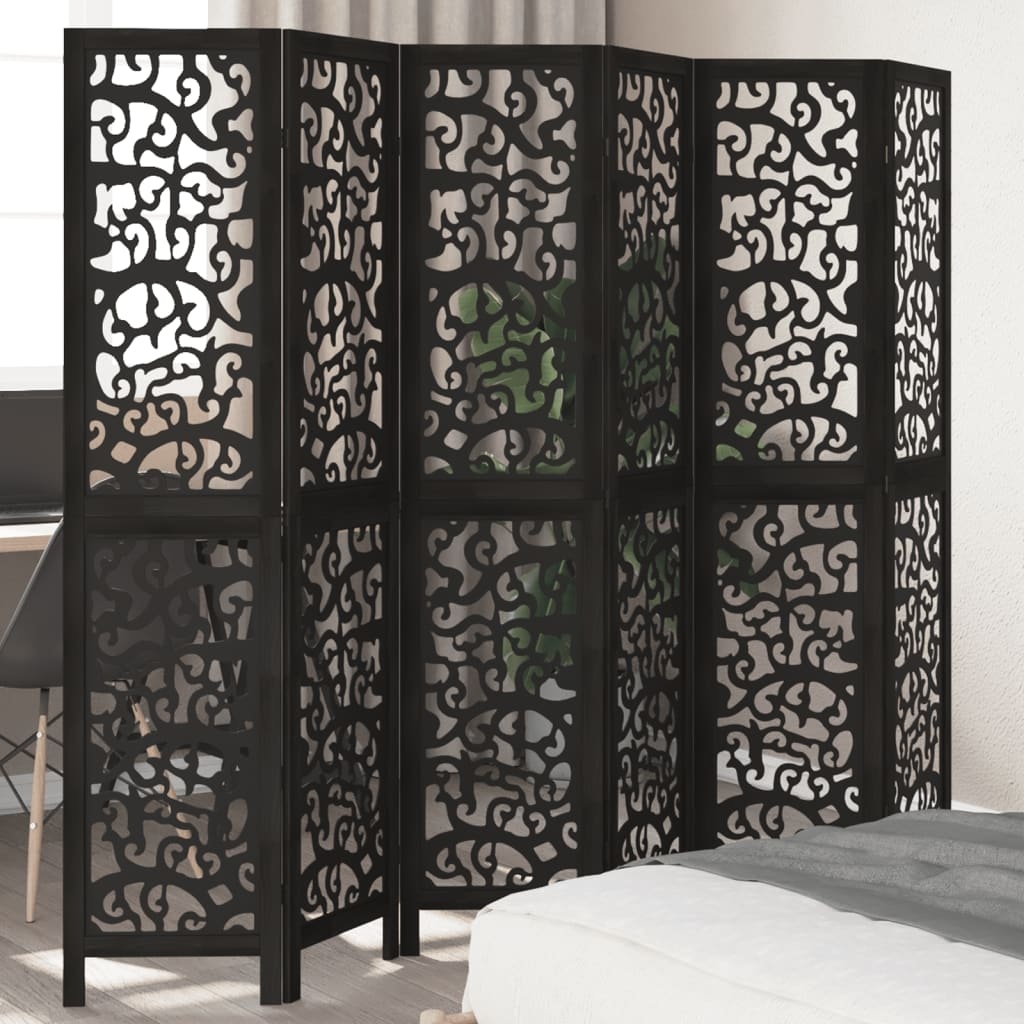 Vidaxl 6-panelowy parawan z drewna paulownia czarny 215x180 cm - 24% taniej