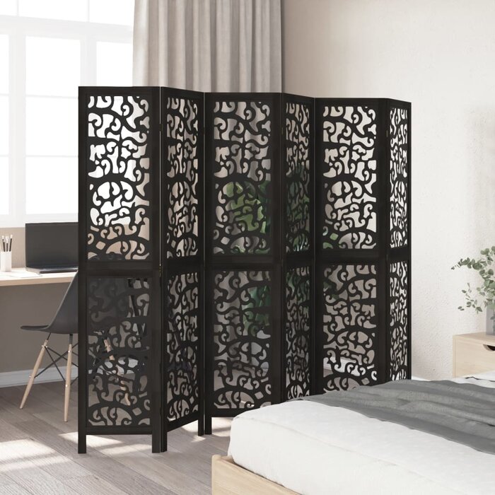 Vidaxl 6-panelowy parawan z drewna paulownia czarny 215x180 cm - 24% taniej