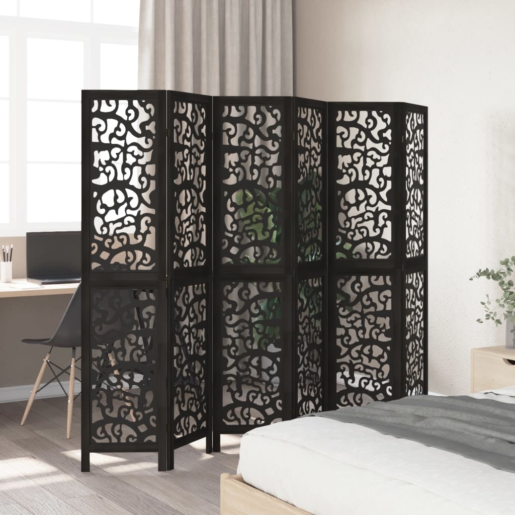 Vidaxl 6-panelowy parawan z drewna paulownia czarny 215x180 cm - 24% taniej
