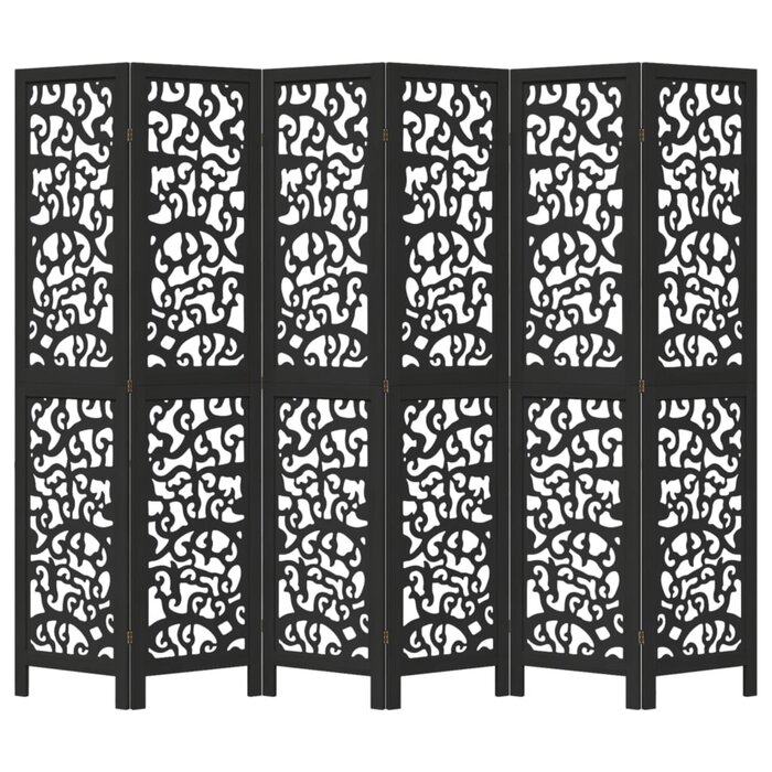 Vidaxl 6-panelowy parawan z drewna paulownia czarny 215x180 cm - 24% taniej